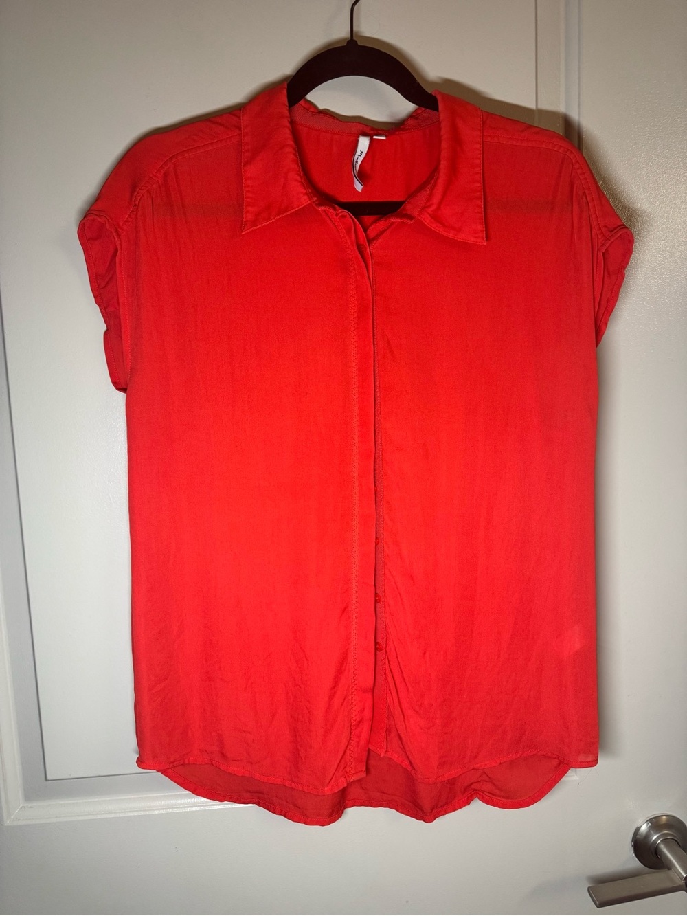 Michael Stars Short Sleeve Button-Down Blouse in Coral Red